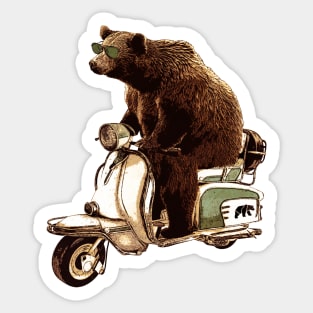 bear riding a vespa scooter Sticker
